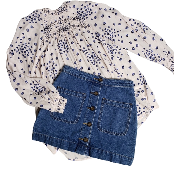 Don't Get Me Wrong Cotton Denim Button Patch PocketFront Free People Mini Skirt - Picture 3 of 10